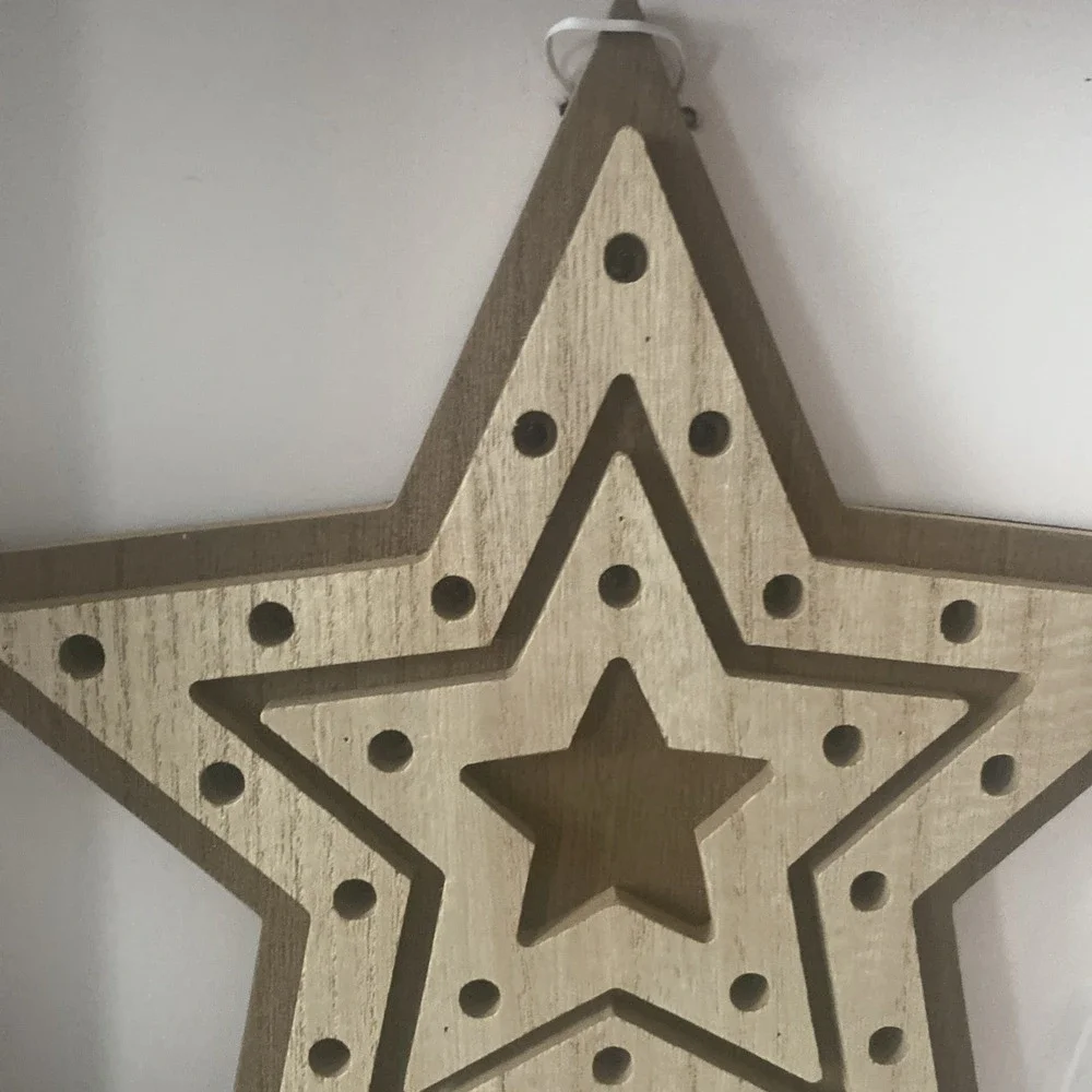 Wondershop Lit Star Tree Topper Indoor Easy Clip Rustic Light Wood Battery